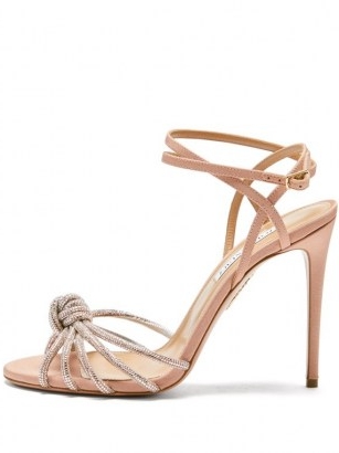 AQUAZZURA Celeste 105 crystal-knot grosgrain sandals | strappy high heels | light pink party shoes