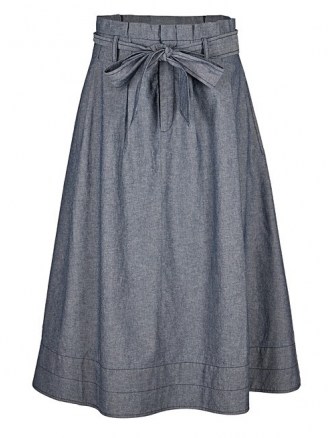 OLIVER BONAS Chambray Denim Blue Midi Skirt | lightweight denim | tie waist skirts - flipped