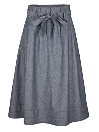 OLIVER BONAS Chambray Denim Blue Midi Skirt | lightweight denim | tie waist skirts