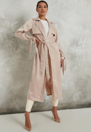 MISSGUIDED champagne satin trench coat ~ cuff tie detail coats - flipped