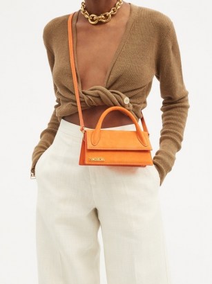 JACQUEMUS Chiquito Long orange-leather cross-body bag / small top handle handbag / bright crossbody bags - flipped