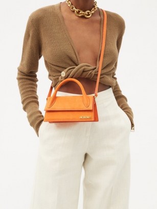 JACQUEMUS Chiquito Long orange-leather cross-body bag / small top handle handbag / bright crossbody bags