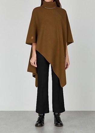 CHLOÉ Brown roll-neck cashmere poncho ~ chic high neck ponchos - flipped