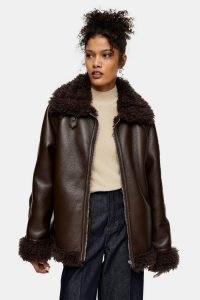 TOPSHOP Chocolate Brown Shearling PU Jacket / faux fur lined jackets
