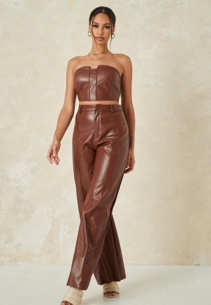 MISSGUIDED chocolate co ord faux leather wide leg trousers - flipped
