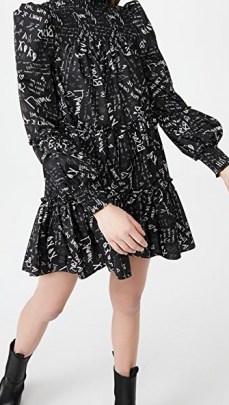 Cinq a Sept Love Note Rika Dress / slogan covered dresses / high neck / puff sleeves - flipped