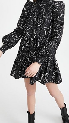 Cinq a Sept Love Note Rika Dress / slogan covered dresses / high neck / puff sleeves