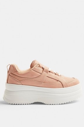 TOPSHOP CLARA Blush Pink Flatform Lace Up Trainers / chunky soled trainer / thick soles - flipped