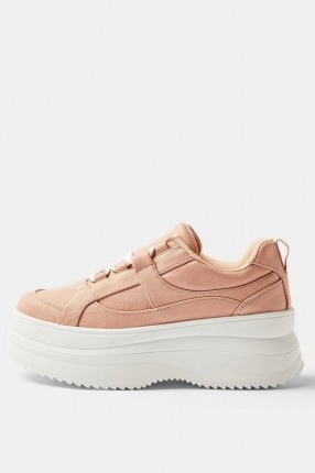 TOPSHOP CLARA Blush Pink Flatform Lace Up Trainers / chunky soled trainer / thick soles