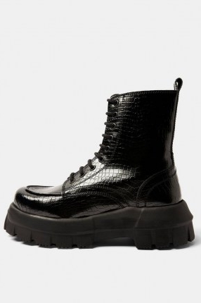 Topshop CONSIDERED VERITY Vegan Black Chunky Lace Up Boots – faux leather thick sole combats