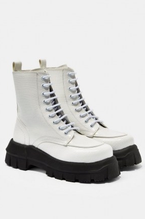 CONSIDERED VERITY Vegan White Chunky Lace Up Boots / faux leather thick sole footwear