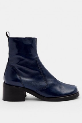 CONSIDERED VIOLA Vegan Navy Round Toe Boots – blue faux leather ankle boot - flipped
