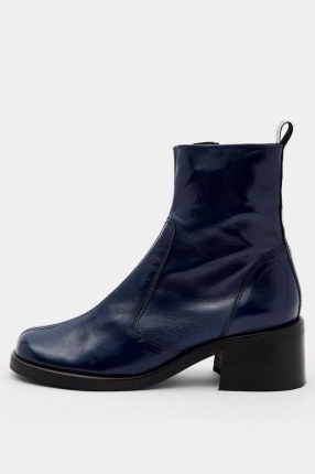 CONSIDERED VIOLA Vegan Navy Round Toe Boots – blue faux leather ankle boot