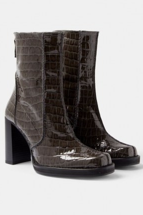 TOPSHOP CONSIDERED VIVIENNE Vegan Patent Grey Croc Platform Boots / crocodile effect faux leather footwear