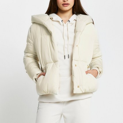 RIVER ISLAND Cream drawcord shawl puffer coat ~ casual style padded jackets