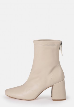 MISSGUIDED cream faux leather block heel sock boots ~ chunky heels - flipped