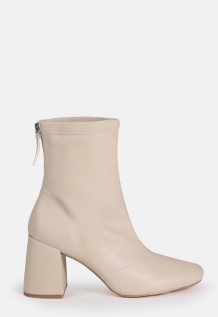 MISSGUIDED cream faux leather block heel sock boots ~ chunky heels