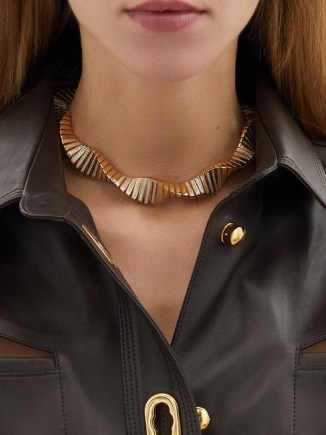 BOTTEGA VENETA Crystal-embellished twisted gold-plated necklace – glamorous statement jewellery – twist design necklaces - flipped