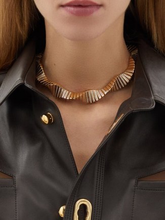 BOTTEGA VENETA Crystal-embellished twisted gold-plated necklace – glamorous statement jewellery – twist design necklaces