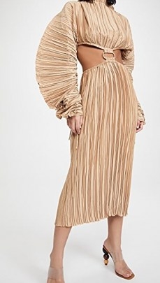 Cult Gaia Akilah Dress Light Camel ~ pleated cut out dresses - flipped