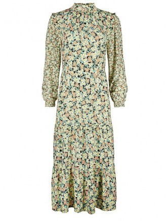 OLIVER BONAS Cute Cluster Floral Print Yellow Maxi Dress | vintage style dresses - flipped