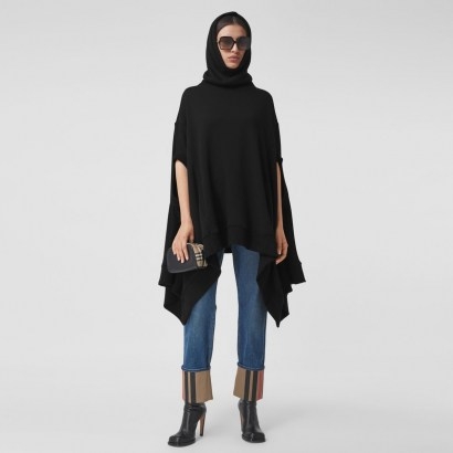 BURBERRY Cut-out Sleeve Jersey Hooded Cape ~ chic black capes with hoods - flipped