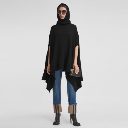 BURBERRY Cut-out Sleeve Jersey Hooded Cape ~ chic black capes with hoods