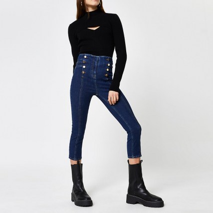 River Island Denim skinny fit tailor pedal pusher jeans | super cropped high waist skinnies - flipped