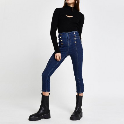River Island Denim skinny fit tailor pedal pusher jeans | super cropped high waist skinnies