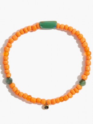 MUSA BY BOBBIE Diamond, emerald & 18kt gold beaded bracelet / orange and green bead bracelets - flipped