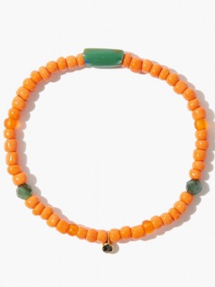 MUSA BY BOBBIE Diamond, emerald & 18kt gold beaded bracelet / orange and green bead bracelets