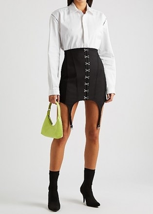 DION LEE Garter black panelled mini skirt ~ corset style kirts - flipped