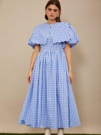 sister jane THE GRAND CAROUSEL Giggle Gingham Midi Dress / blue and white checked dresses / oversized removable collar / fresh checks