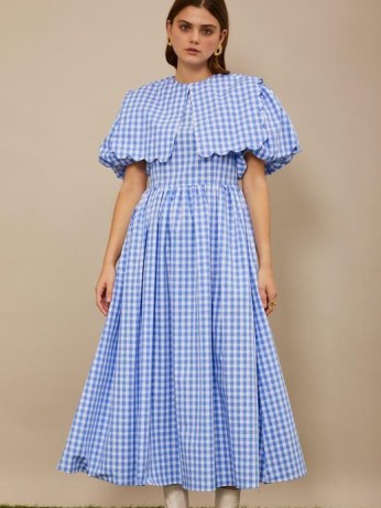 sister jane THE GRAND CAROUSEL Giggle Gingham Midi Dress / blue and white checked dresses / oversized removable collar / fresh checks