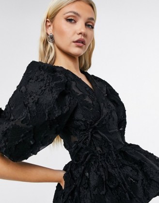Dream Sister Jane organza wrap blouse in black co ord | volume sleeve blouses - flipped