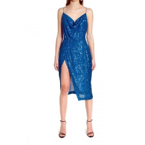 Aggi Kim Dress Brilliant Blue / sequinned skinny strap evening dresses / sparkling occasion glamour - flipped