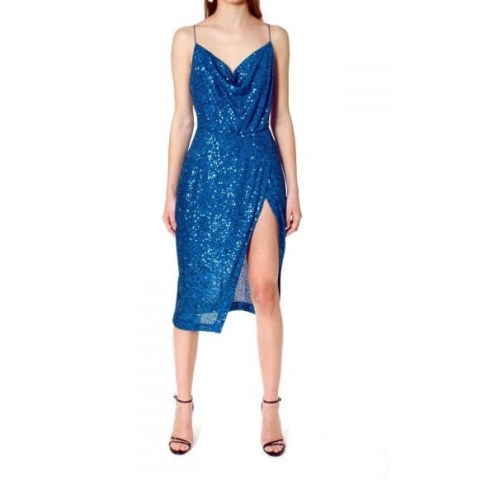 Aggi Kim Dress Brilliant Blue / sequinned skinny strap evening dresses / sparkling occasion glamour
