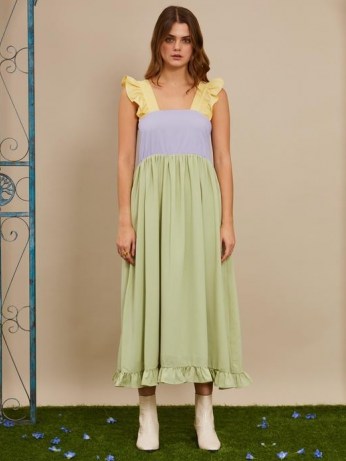 sister jane Fun and Frolics Midi Dress ~ ruffle trim dresses ~ colour block fashion - flipped