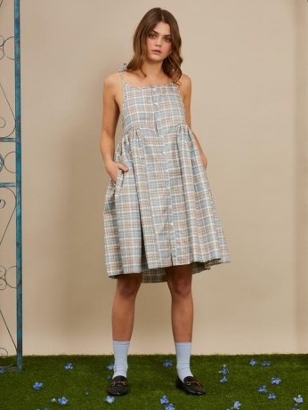 sister jane Merry-go-round Mini Dress / checked skinny strap dresses / embellished fashion
