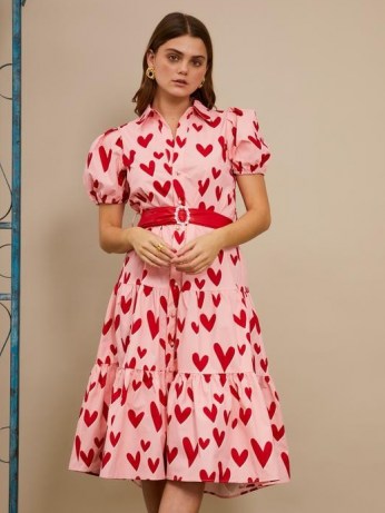 sister jane Wheel Midi Dress cotton cany and scarlet ~ pink heart print dresses - flipped