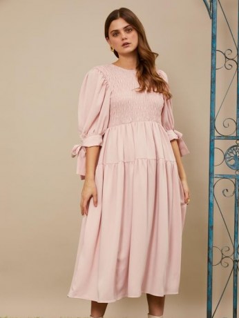 sister jane Like Old Times Midi Dress rose quartz ~ pink floaty puff sleeve dresses
