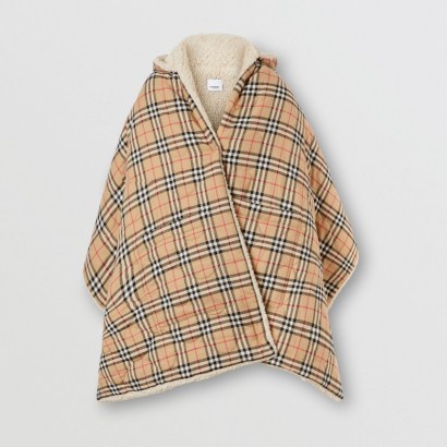 BURBERRY Fleece-lined Vintage Check Cotton Hooded Cape ~ checked capes