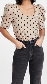 ENGLISH FACTORY Dotted Puff Sleeve T-Shirt Tan Multi