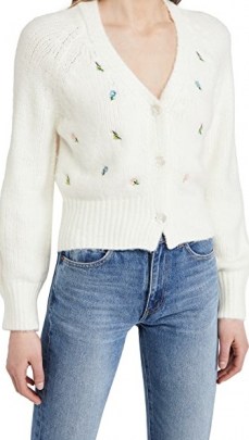 ENGLISH FACTORY Embroidered Knit Cardigan / white floral V-neck cardigans