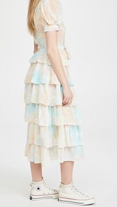 ENGLISH FACTORY Tie-Dye Tiered Midi Dress / romantic puff sleeve dresses - flipped