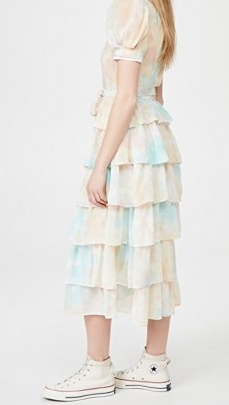 ENGLISH FACTORY Tie-Dye Tiered Midi Dress / romantic puff sleeve dresses