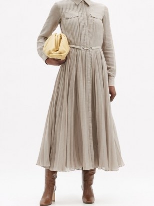 GABRIELA HEARST Erella pleated wool-blend voile shirt dress ~ pleat detail dresses - flipped