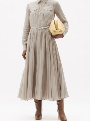GABRIELA HEARST Erella pleated wool-blend voile shirt dress ~ pleat detail dresses