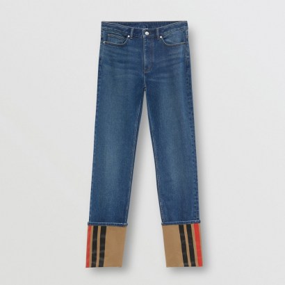BURBERRY Straight Fit Striped Cuff Washed Jeans ~ denim redux ~ cuffed hems