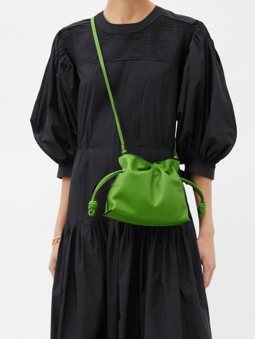 LOEWE Flamenco green mini drawstring leather cross-body bag - flipped